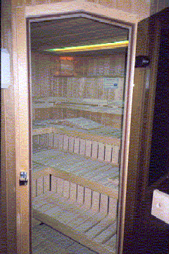 Die Koll Exquisit-Sauna im Jahre 1998. Damals noch mit bronzal getntem Glas. Die Tren der Exquisit-Sauna wurden ohne Mehrpreis mit einer kleinen Spitze von 10 gebaut.